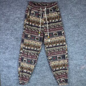 Boho Elephant Print Harem Pants Women's Bohemian Beaded Tie Waist Casual‎ Wear
